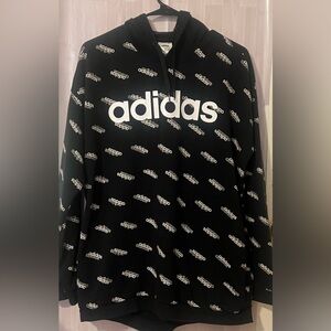 Adidas Women's Black Zip-Up Hoodie with White Logo